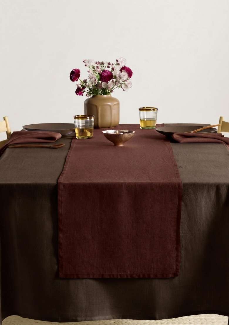Coffee European Linen table runner - Indya