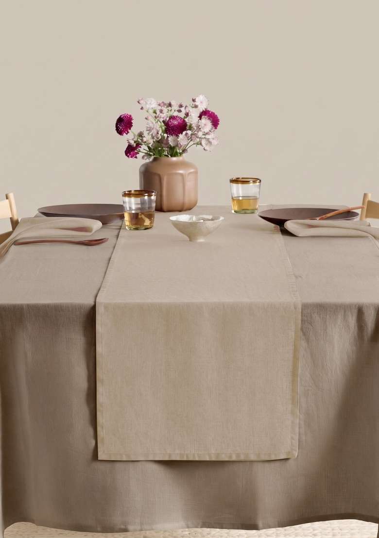 Tan European Linen table runner - Indya