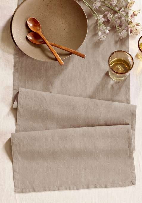 Tan 100% Linen European Linen table runner