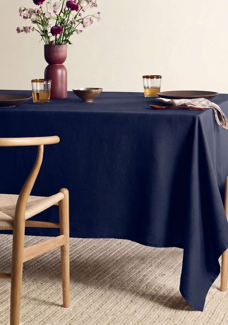Navy European Linen table cover - Indya