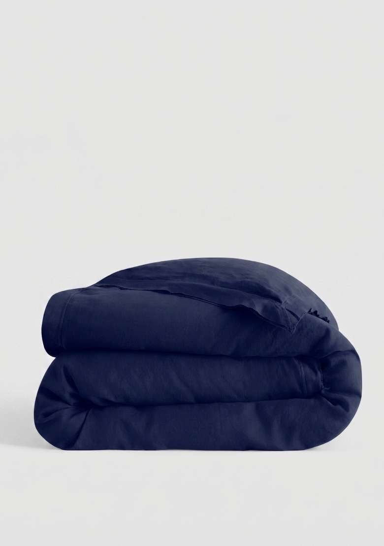 Navy European Linen double flange duvet cover - Indya