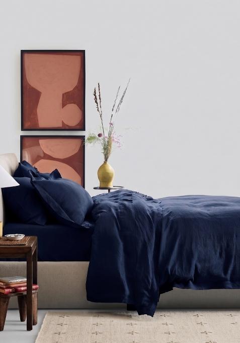 Navy 100% Linen European Linen double flange duvet cover
