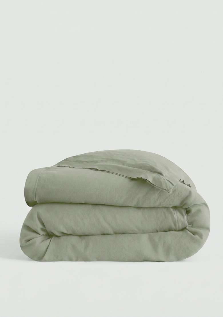 Olive European Linen double flange duvet cover - Indya
