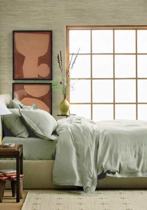 Olive 100% Linen European Linen double flange duvet cover