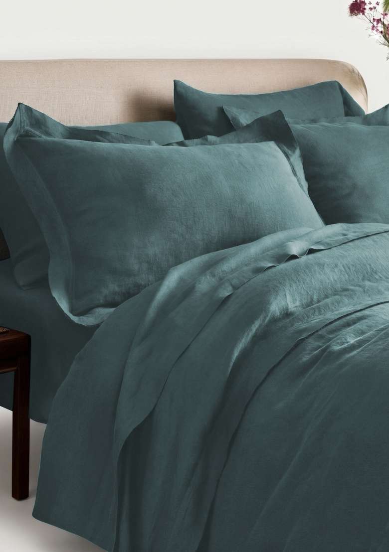 Aqua European Linen double flange duvet cover - Indya
