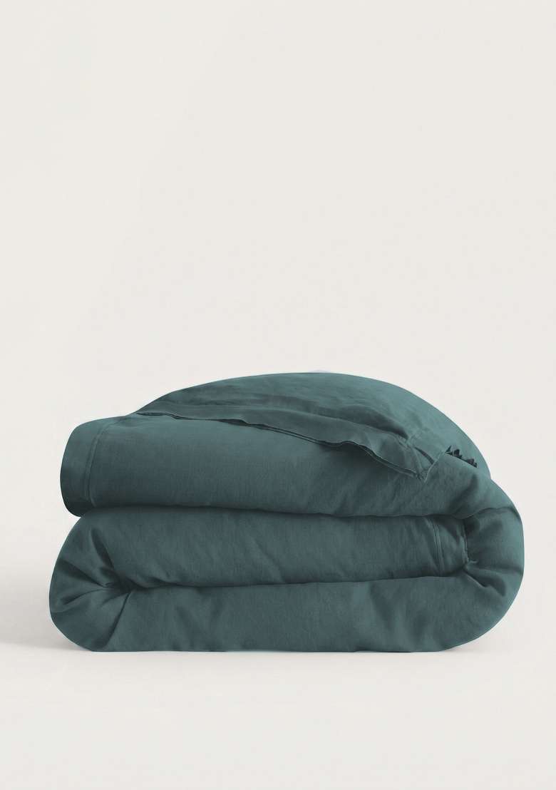 Aqua European Linen double flange duvet cover - Indya