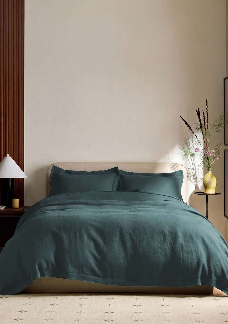 Aqua European Linen double flange duvet cover - Indya