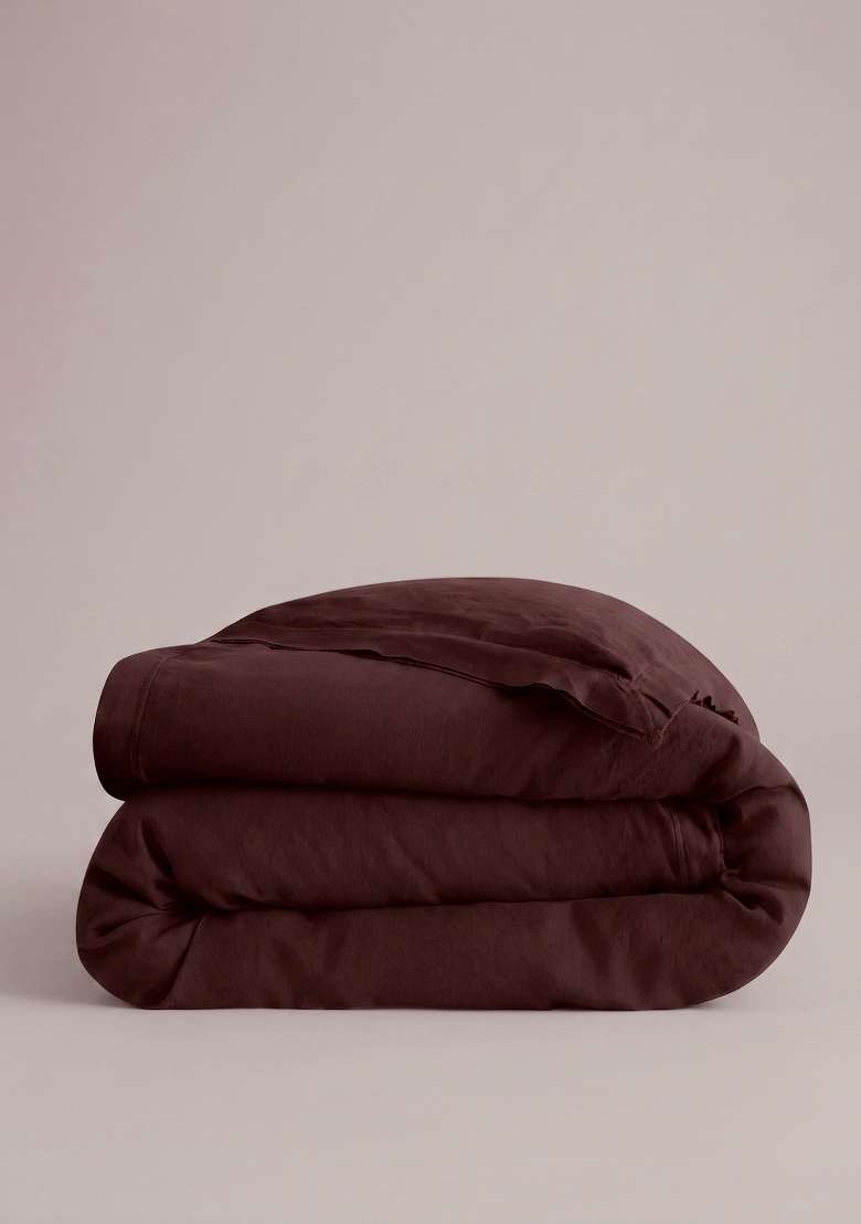 Coffee European Linen double flange duvet cover - Indya