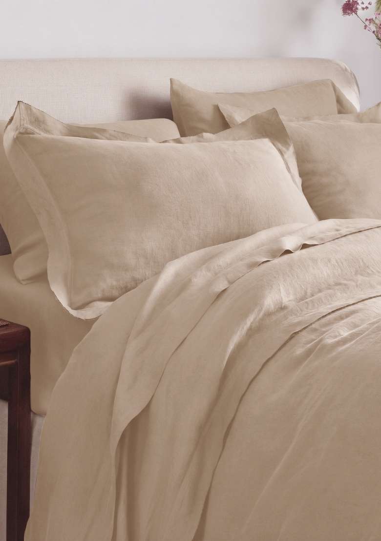 Tan European Linen double flange duvet cover - Indya