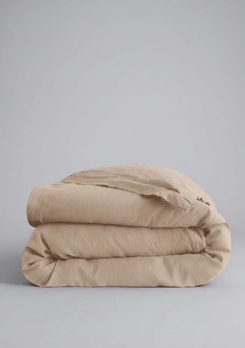Tan European Linen double flange duvet cover - Indya
