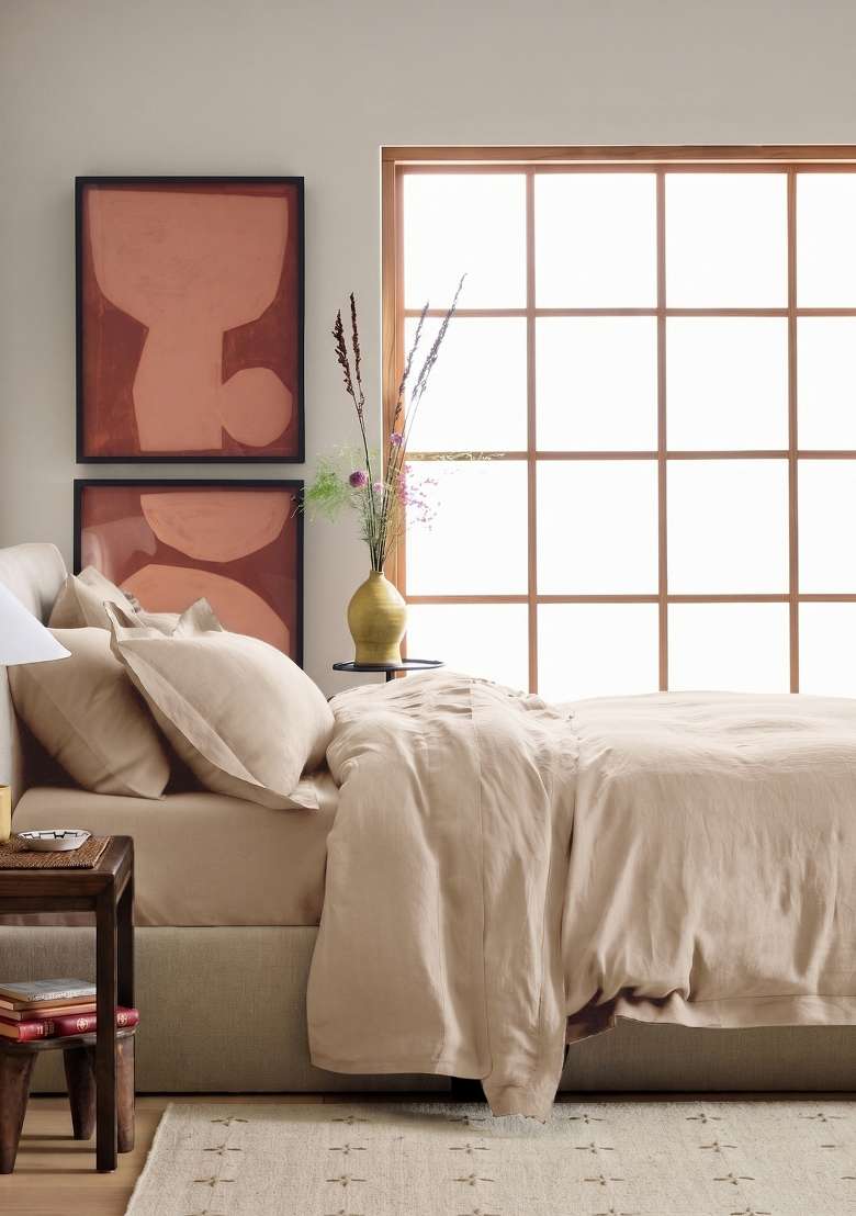 Tan European Linen double flange duvet cover - Indya