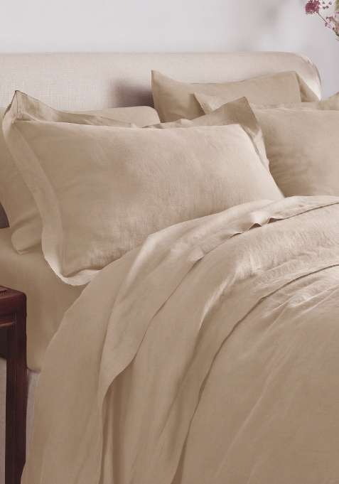 Tan 100% Linen European Linen double flange duvet cover