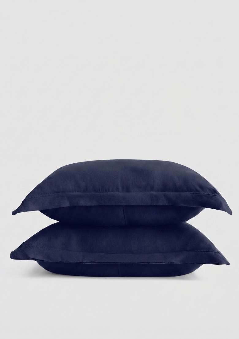 Navy European Linen double flange sham set - Indya