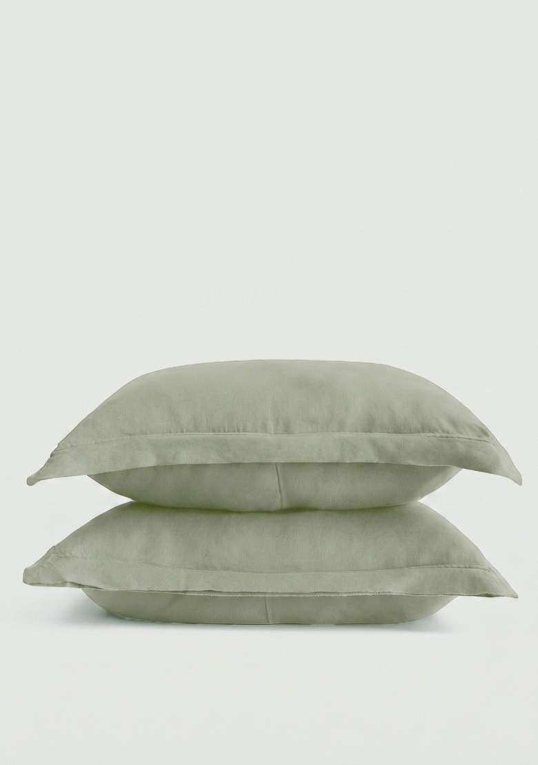 Olive European Linen double flange sham set - Indya