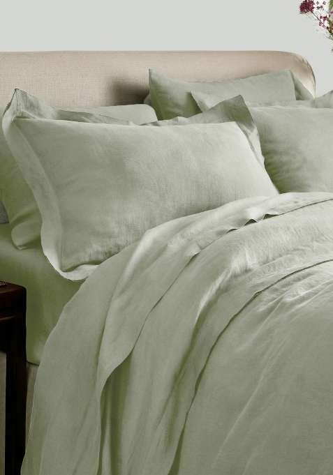 Olive 100% Linen European Linen double flange sham set