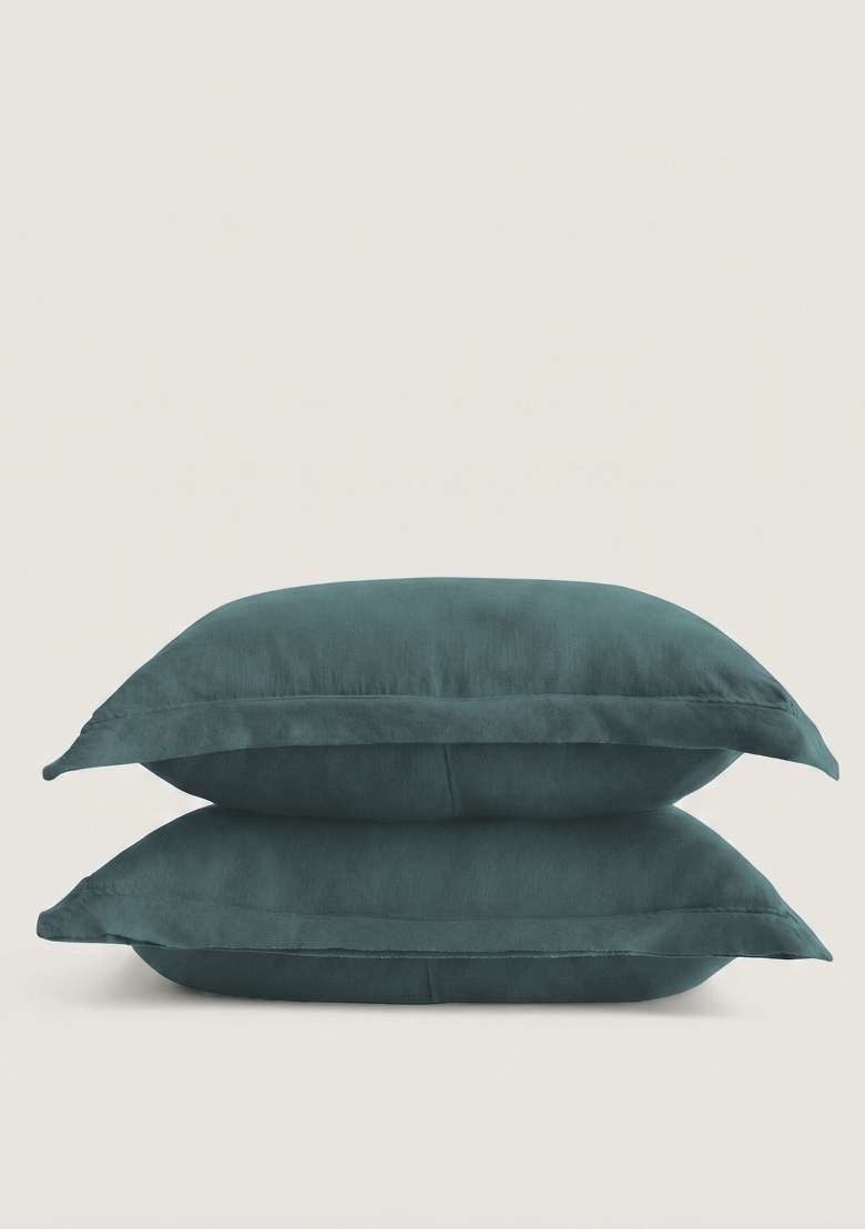 Aqua European Linen double flange sham set - Indya