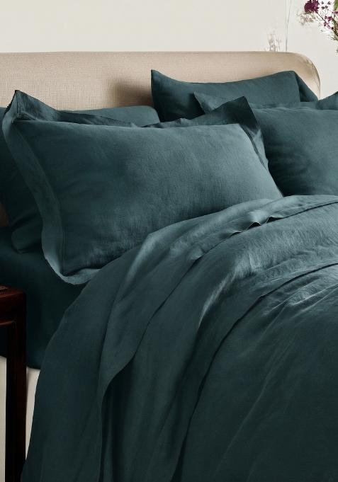 Aqua 100% Linen European Linen double flange sham set