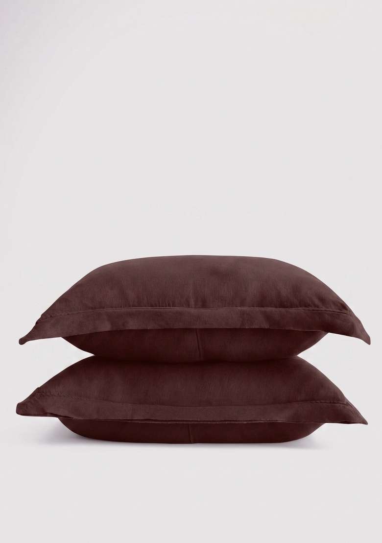 Coffee European Linen double flange sham set - Indya