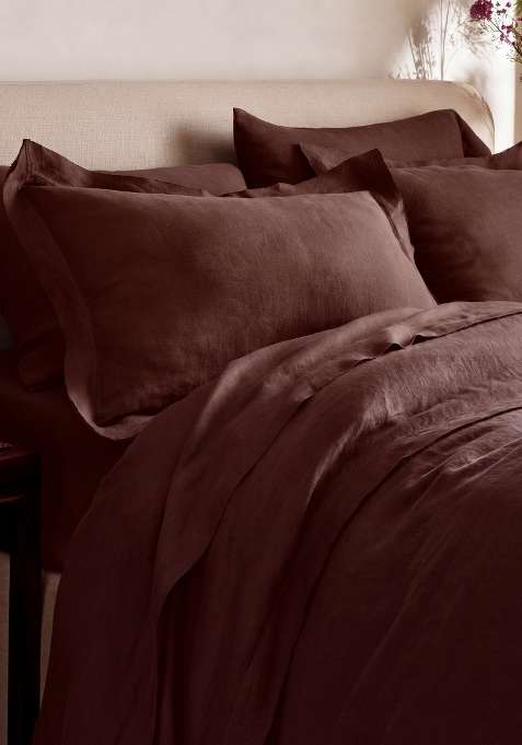 Coffee 100% Linen European Linen double flange sham set