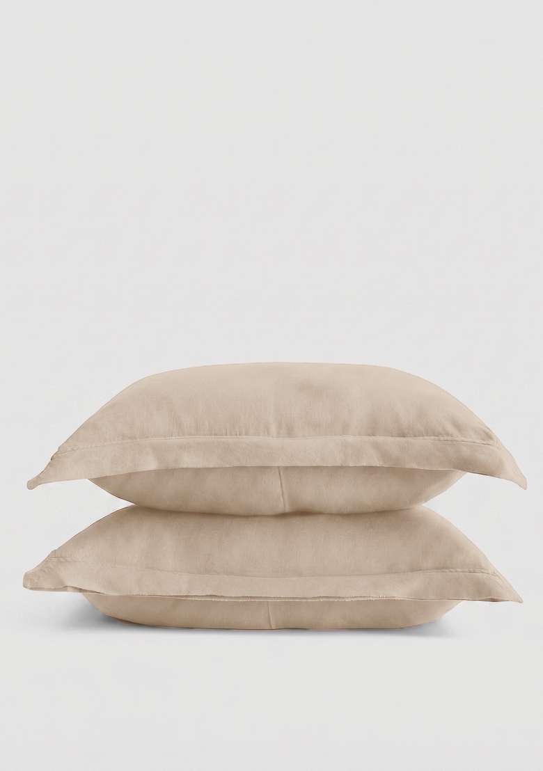 Tan European Linen double flange sham set - Indya