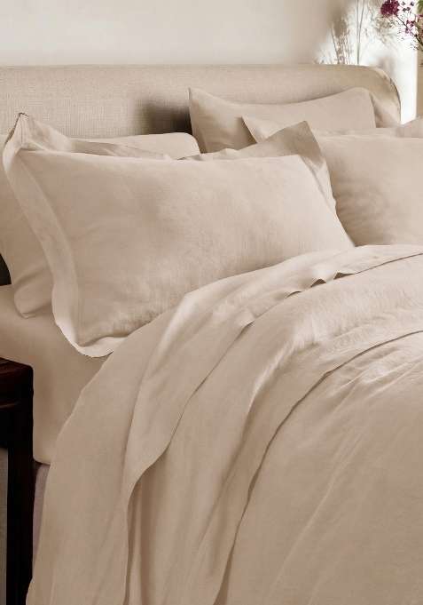 Tan 100% Linen European Linen double flange sham set