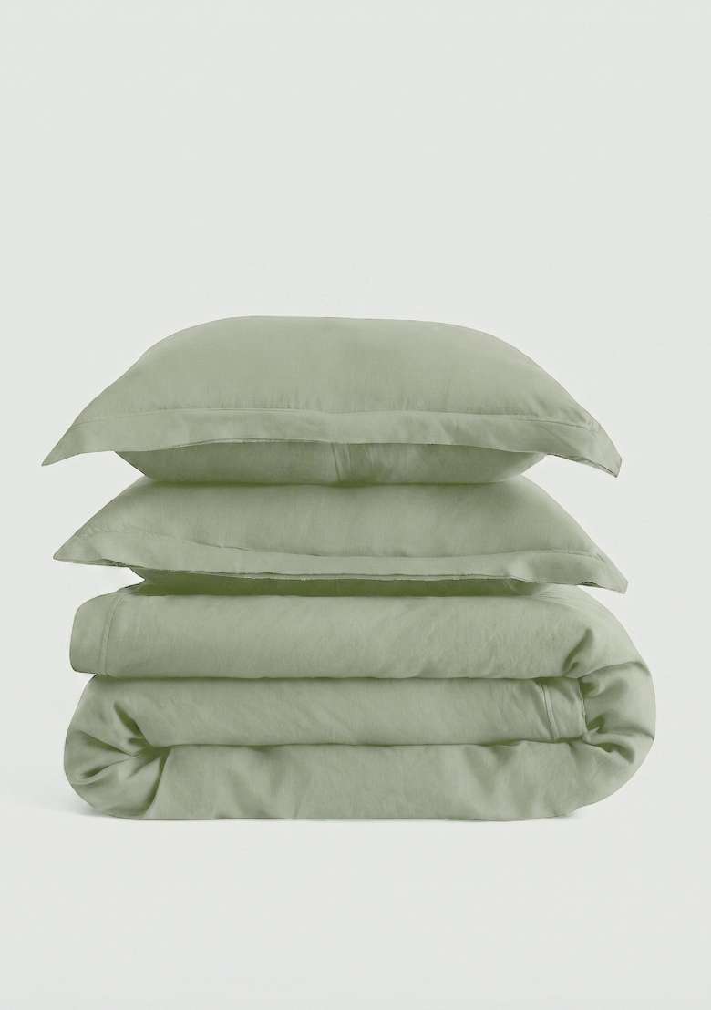 Olive European Linen double flange duvet cover set - Indya
