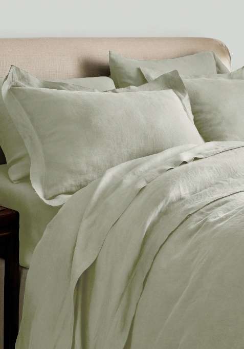 Olive 100% Linen European Linen double flange duvet cover set