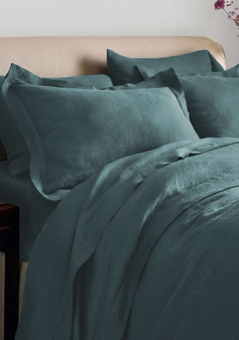 Aqua European Linen double flange duvet cover set - Indya