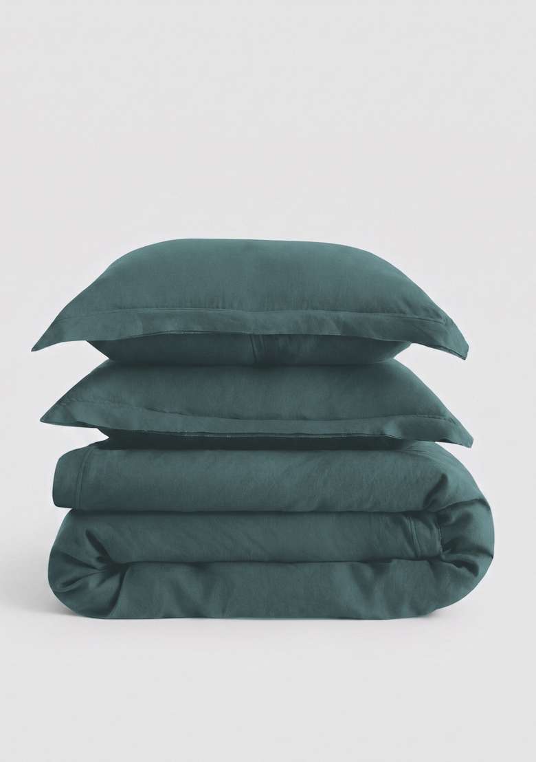 Aqua European Linen double flange duvet cover set - Indya