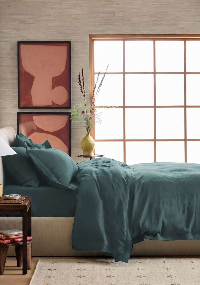 Aqua European Linen double flange duvet cover set - Indya