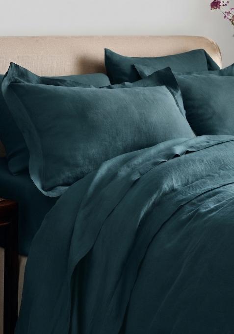 Aqua 100% Linen European Linen double flange duvet cover set