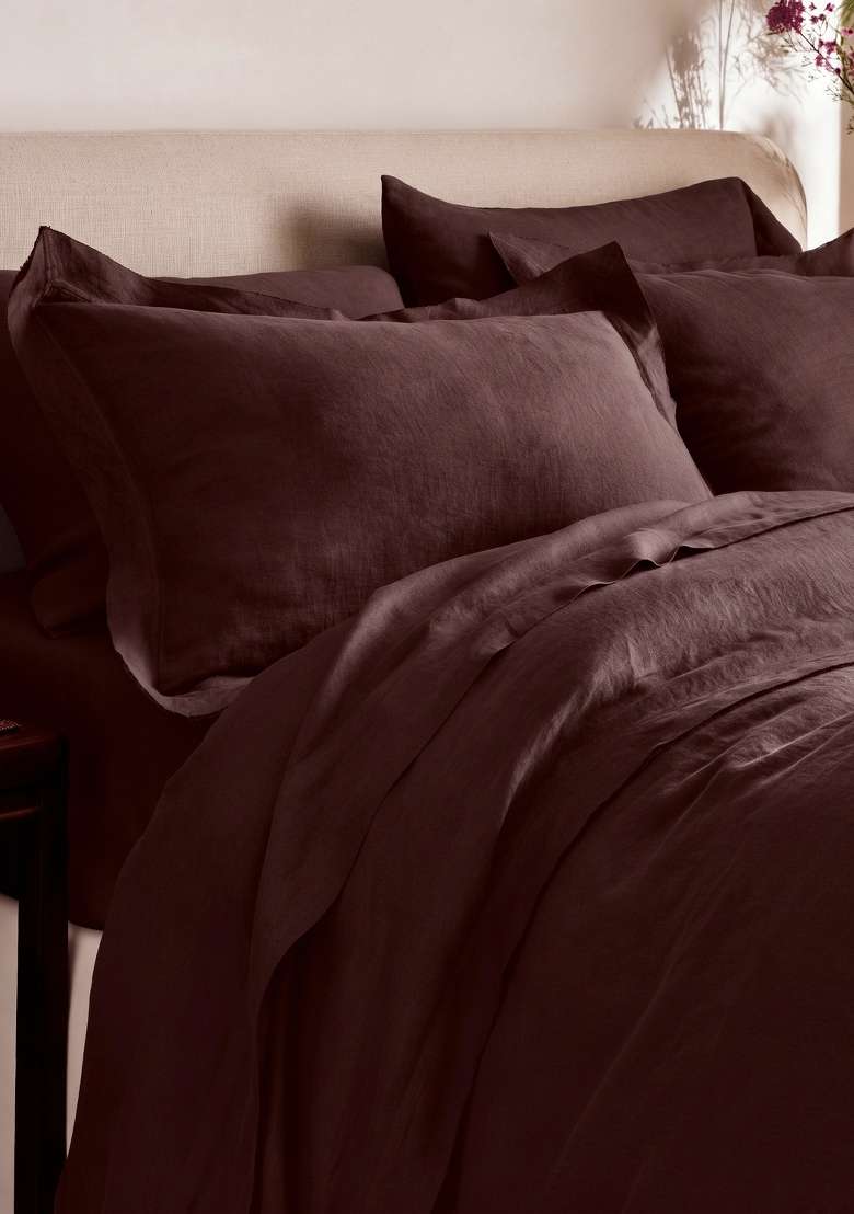 Coffee European Linen double flange duvet cover set - Indya