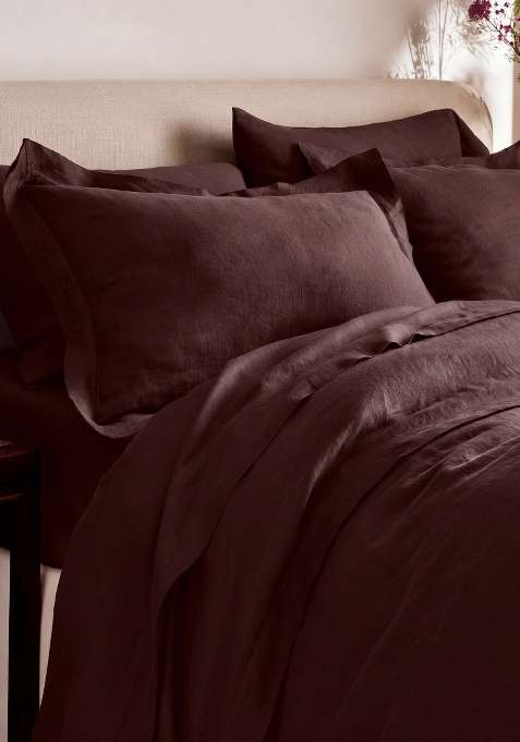 Coffee 100% Linen European Linen double flange duvet cover set