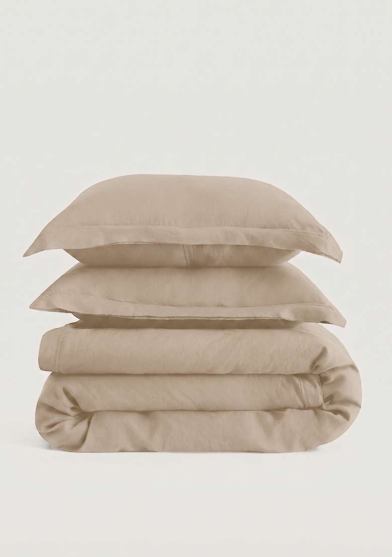 Tan European Linen double flange duvet cover set - Indya