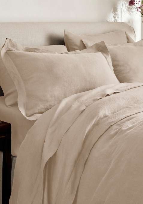 Tan 100% Linen European Linen double flange duvet cover set