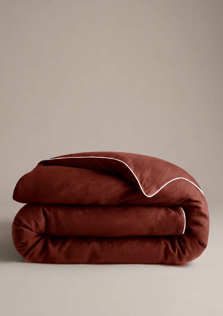 Berry European Linen Piped Duvet Cover - Indya