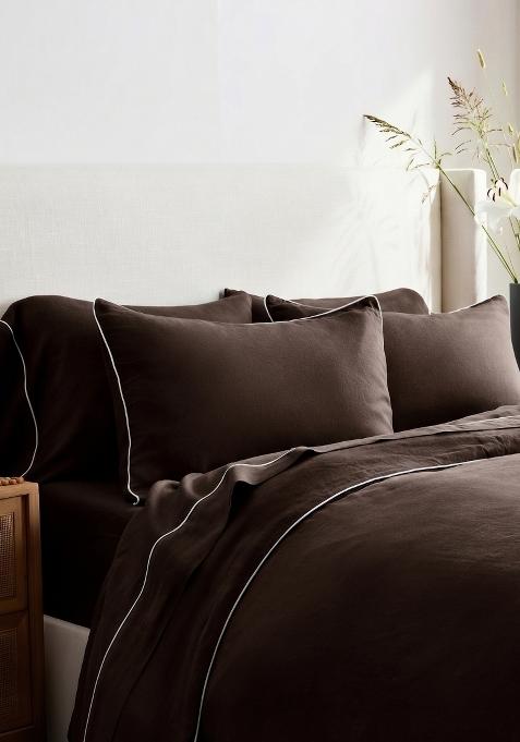 Berry 100% Linen European Linen Piped Duvet Cover