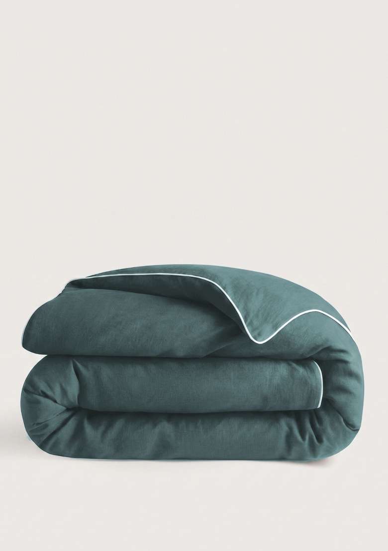 Aqua European Linen Piped Duvet Cover - Indya