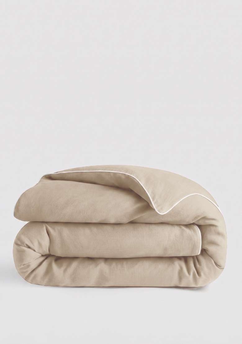 Tan European Linen Piped Duvet Cover - Indya