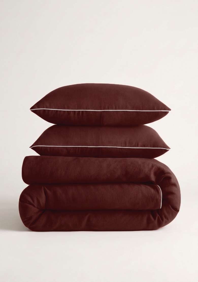 Berry European Linen Piped Duvet Cover Set - Indya