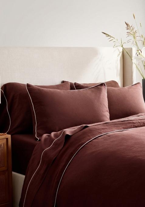 Berry 100% Linen European Linen Piped Duvet Cover Set