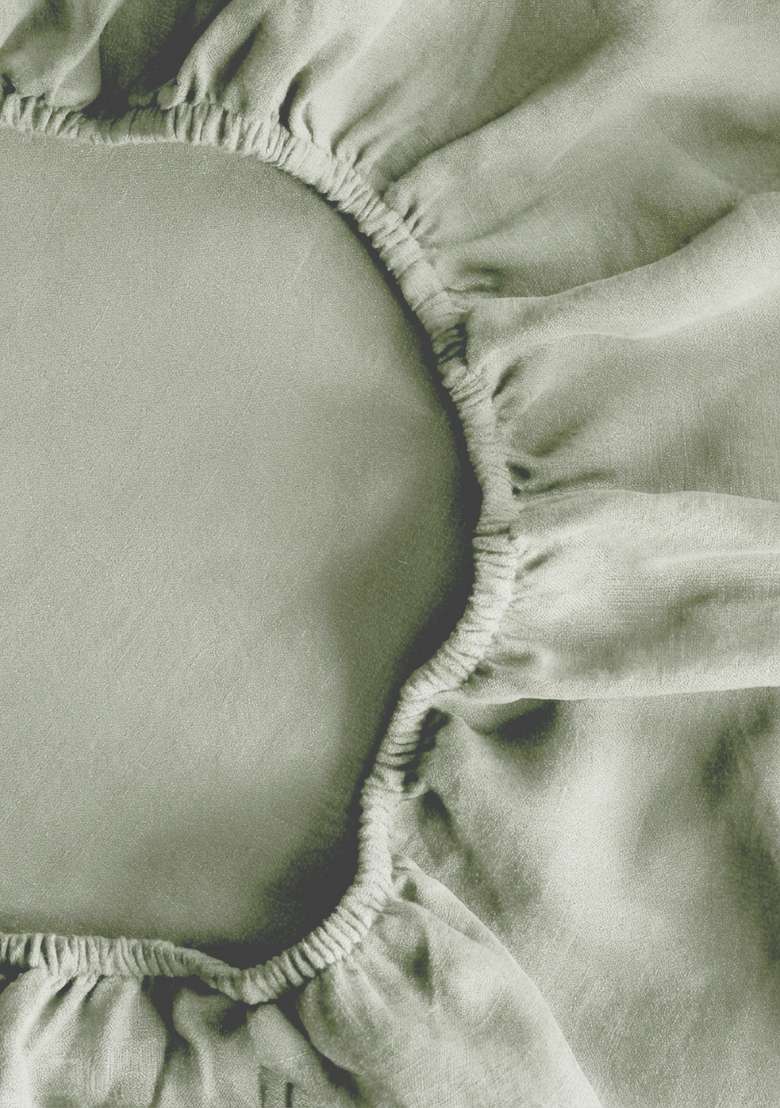 Olive European Linen Piped Fitted Sheet Set - Indya