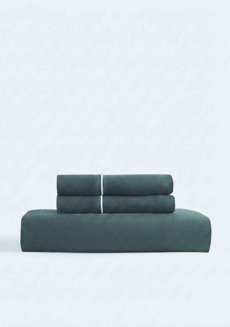 Aqua European Linen Piped Fitted Sheet Set - Indya