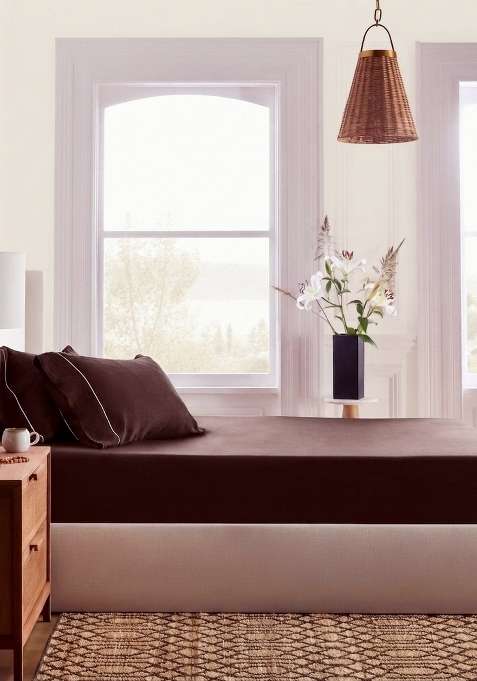 Coffee 100% Linen European Linen Piped Fitted Sheet Set