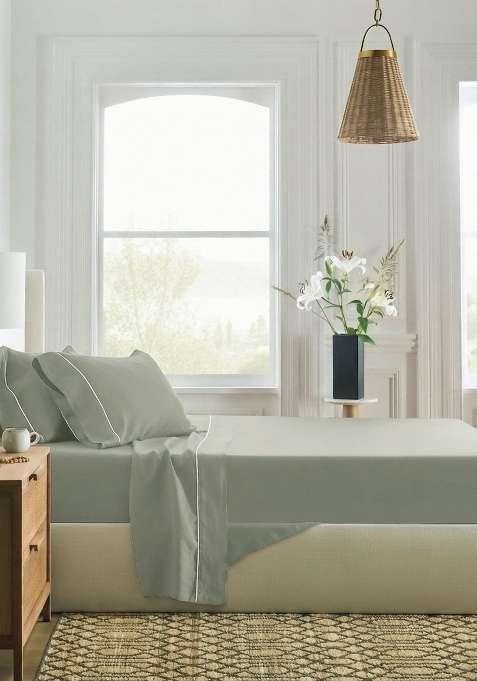 Olive 100% Linen European Linen Piped Sheet Set