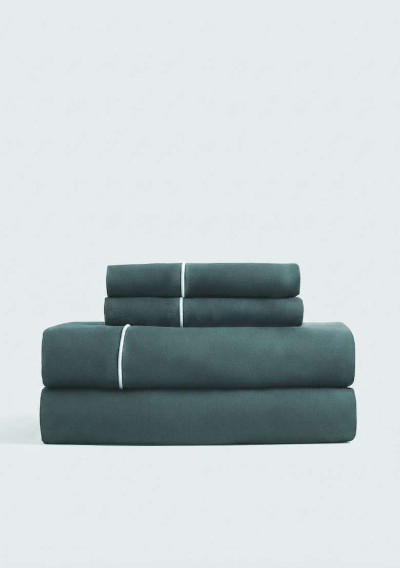 Aqua European Linen Piped Sheet Set - Indya