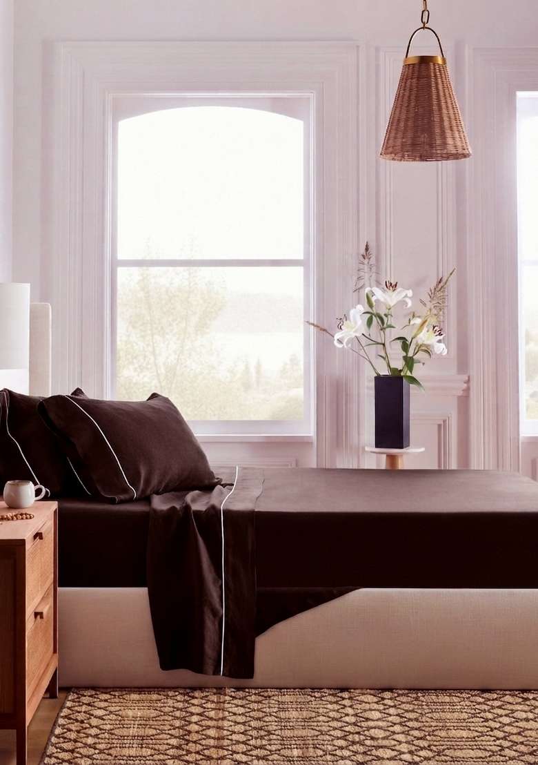 Coffee European Linen Piped Sheet Set - Indya