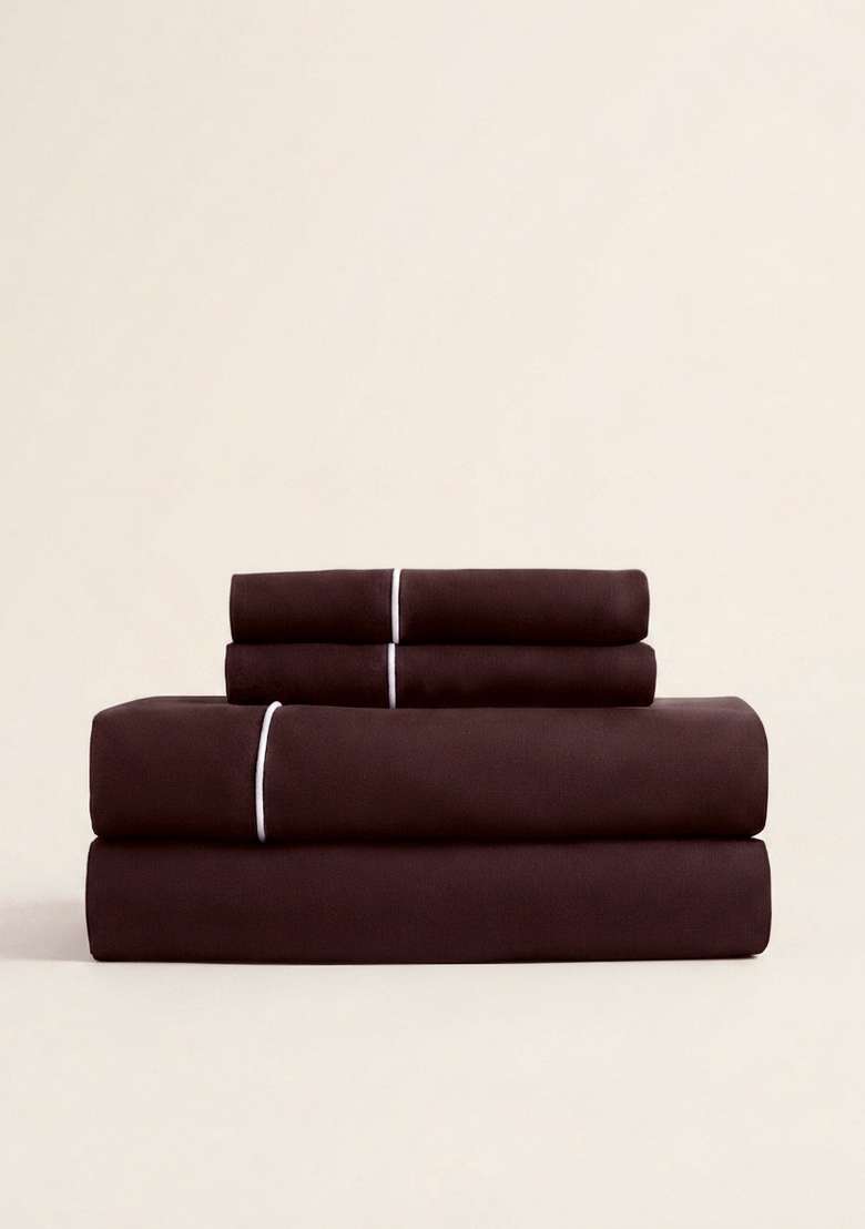 Coffee European Linen Piped Sheet Set - Indya