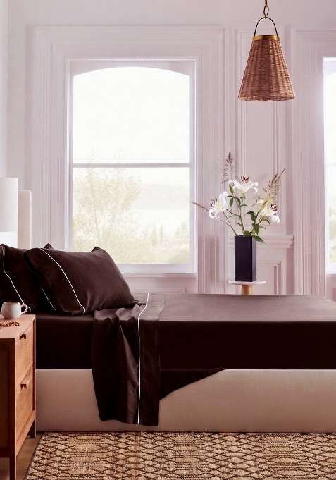 Coffee 100% Linen European Linen Piped Sheet Set