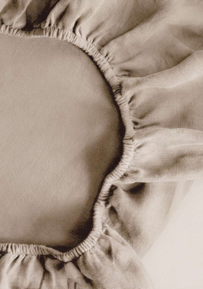 Tan European Linen Piped Sheet Set - Indya